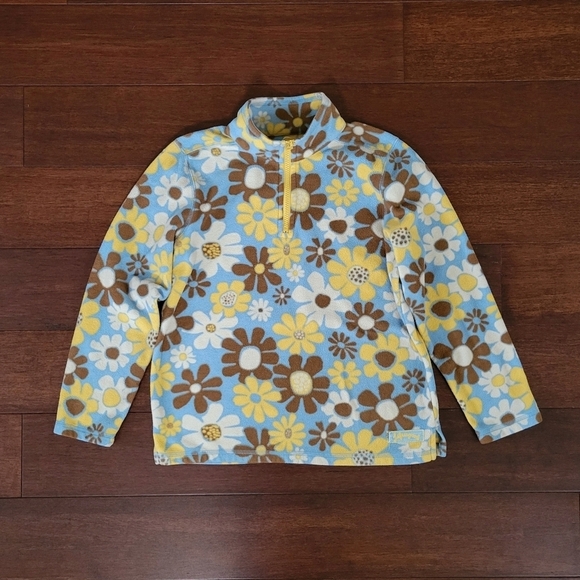 Life is Good Girls Retro Floral 70s Print 1/4 Zip Fleece Pullover Size Large/10 - Picture 1 of 8